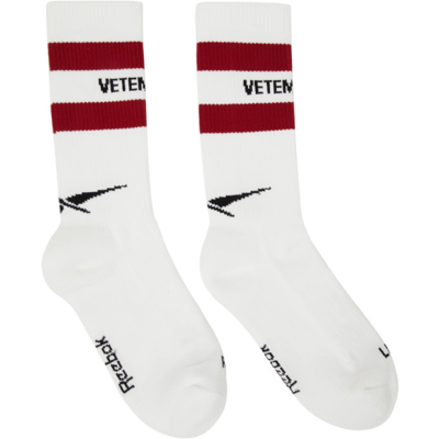 Shop Vetements White Reebok Edition Logo Socks In White / Bordeaux