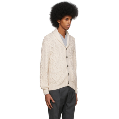 Shop Brunello Cucinelli Off-white Feather Yarn Cables Cardigan In Cx877 Off White