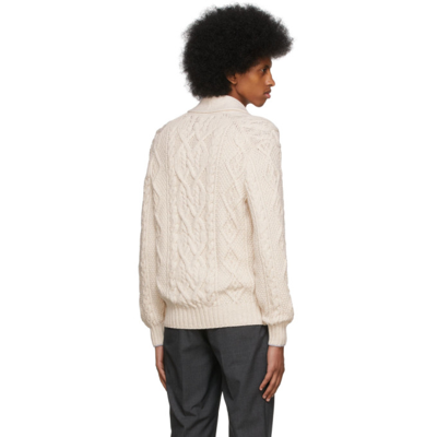 Shop Brunello Cucinelli Off-white Feather Yarn Cables Cardigan In Cx877 Off White