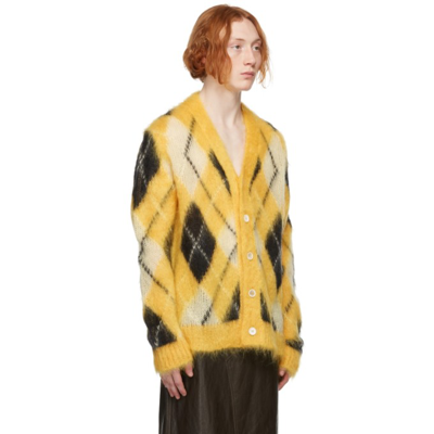 Shop Marni Yellow Iconic Mohair Argyle Cardigan In Agy56 Yello