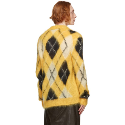 Shop Marni Yellow Iconic Mohair Argyle Cardigan In Agy56 Yello