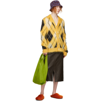 Shop Marni Yellow Iconic Mohair Argyle Cardigan In Agy56 Yello