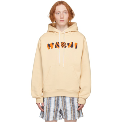 Shop Marni Beige Graphic Logo Hoodie In Low06 Ivory*