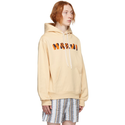 Shop Marni Beige Graphic Logo Hoodie In Low06 Ivory*
