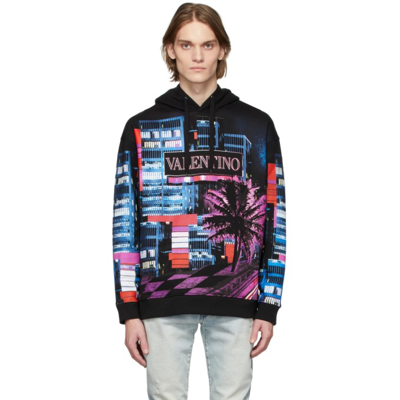 Shop Valentino Black Electric City Hoodie In  Electric C