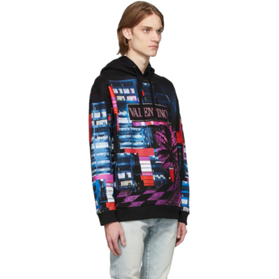 Shop Valentino Black Electric City Hoodie In  Electric C