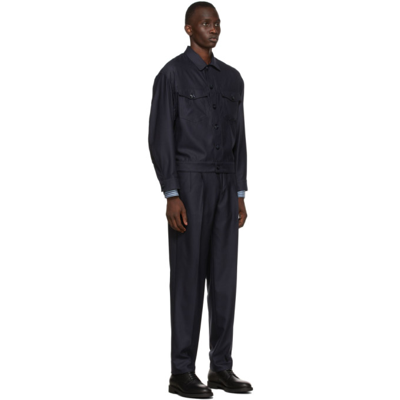 Shop Giorgio Armani Navy Wool Pinstriped Suit In Ubwf Blue Navy