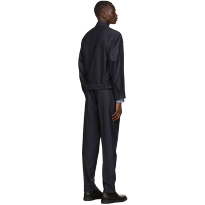 Shop Giorgio Armani Navy Wool Pinstriped Suit In Ubwf Blue Navy