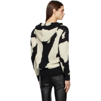 Shop Saint Laurent Black & Off-white Hooded Jacquard Cardigan In 1095 Black/naturel