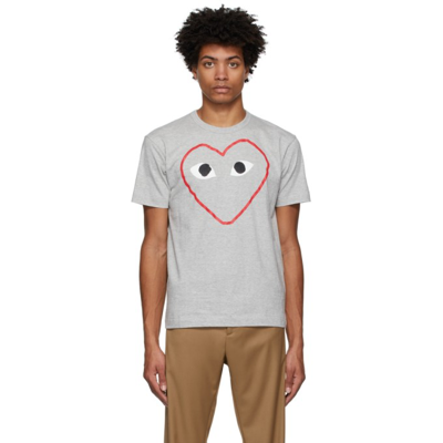 Shop Comme Des Garçons Play Grey Outline Heart T-shirt