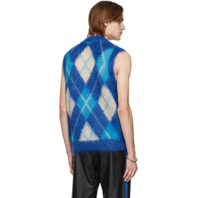 Shop Marni Blue Iconic Mohair Argyle Vest In Agb60 Ocean