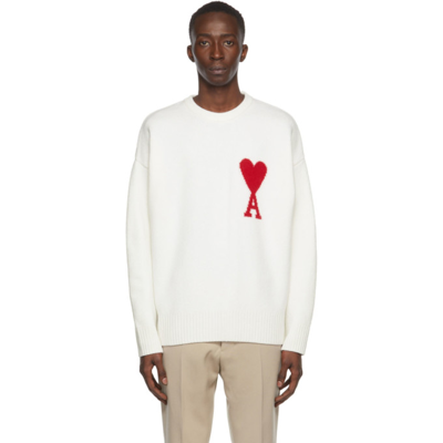 Shop Ami Alexandre Mattiussi White Ami De Cœur Crewneck Sweater In 100 : Blanc