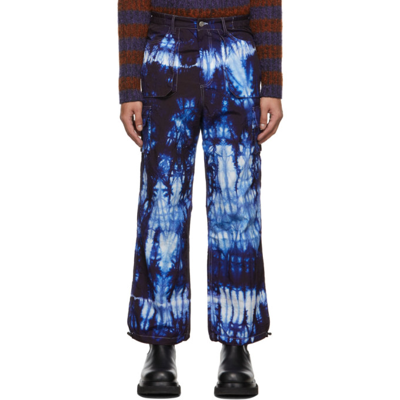 Shop Agr Navy Tie-dye Cargo Pants In Bluewhite
