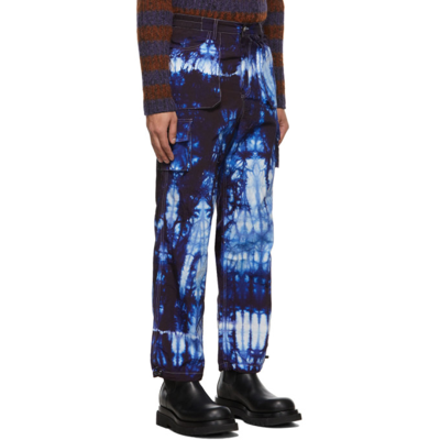 Shop Agr Navy Tie-dye Cargo Pants In Bluewhite