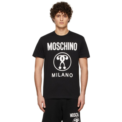 Shop Moschino Black Double Question Mark T-shirt In A1555 Fantasy Print