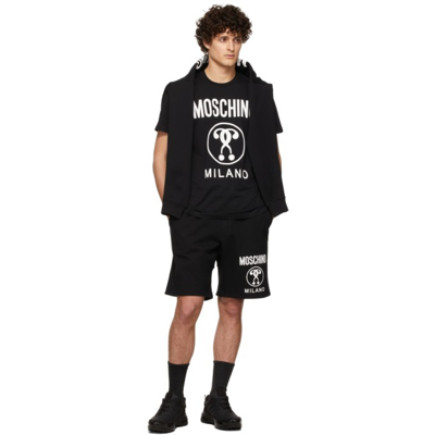 Shop Moschino Black Double Question Mark T-shirt In A1555 Fantasy Print