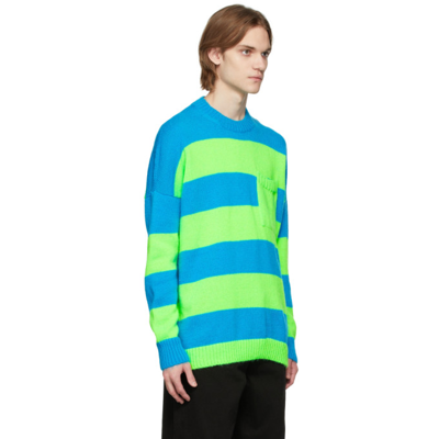 Shop Jw Anderson Blue & Green Striped Patchpocket Sweater In 826 Blu/grn