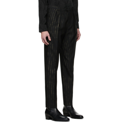 Shop Saint Laurent Black Wool Pinstripe Trousers In 1055 Black/gold