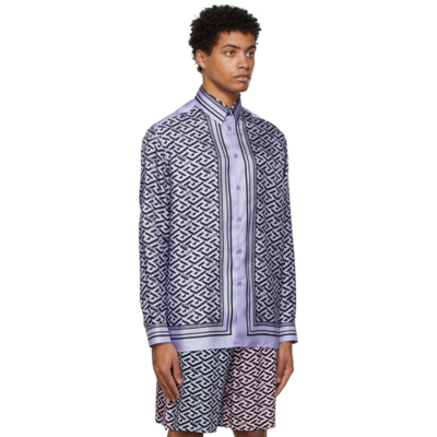 Shop Versace Purple & Black Silk Signature Long Sleeve Shirt In 5l160 Orchi