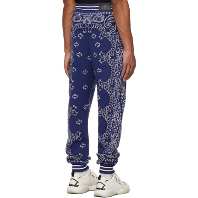 Amiri Tapered Bandana-jacquard Cotton And Cashmere-blend Sweatpants In Blue  | ModeSens