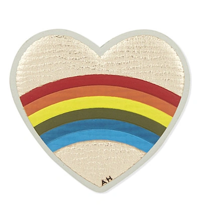 Shop Anya Hindmarch Heart Rainbow Leather Sticker In Pale Gold Metallic