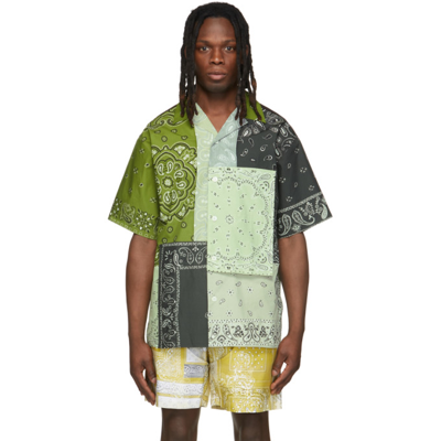 Shop Kenzo Black & Green Patchwork Shirt In 56 - Green