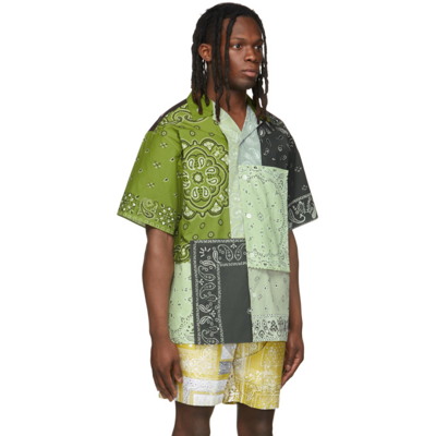 Shop Kenzo Black & Green Patchwork Shirt In 56 - Green