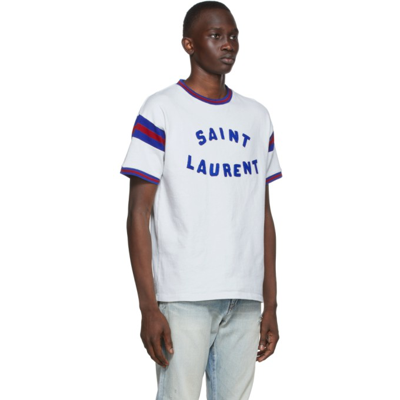 Shop Saint Laurent Off-white '' Logo T-shirt In 9582 Dirty Ecru/blue