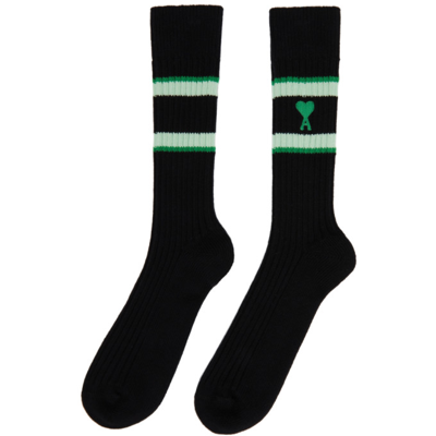 Shop Ami Alexandre Mattiussi Black & Green Ami De Cœur Striped Socks In Black/green/003