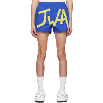 Shop Jw Anderson Blue 'jwa' Logo Swim Shorts In 877 Nvy/yel