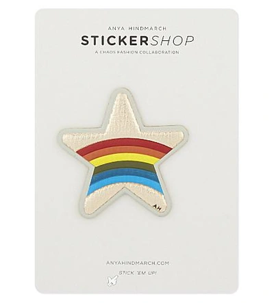 Shop Anya Hindmarch Star Rainbow Leather Sticker In Pale Gold Metallic