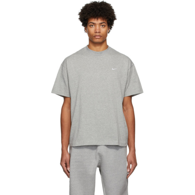 Shop Nike Grey Solo Swoosh T-shirt In Dk Grey Heather/whit
