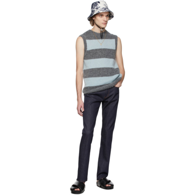 Shop Erdem Grey & Blue Mohair Ethan Vest In Grey / Blue