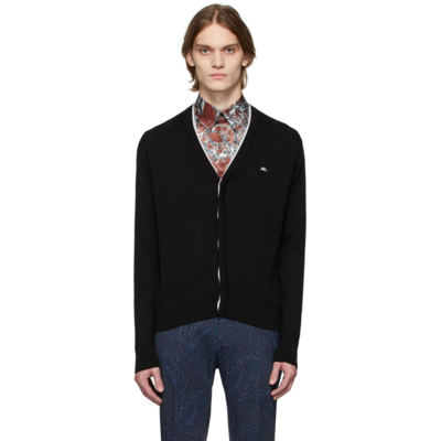 Shop Etro Black Cotton Logo Cardigan In 0001 Nero