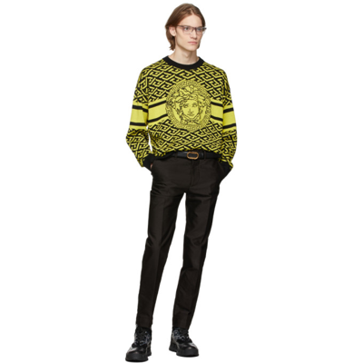 Shop Versace Black & Yellow 'la Greca' Sweater In 5y090 Pineapple+blac