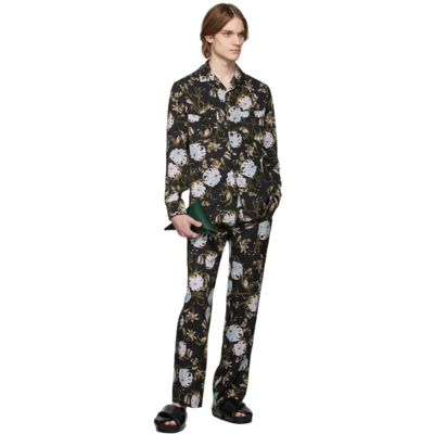 Shop Erdem Black Floral Lionel Trousers In Multi