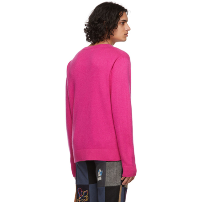 Shop The Elder Statesman Pink Simple Crew Sweater In Electric Pink (672)