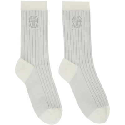 Shop Brunello Cucinelli Grey Striped Socks In Ck878 Off White