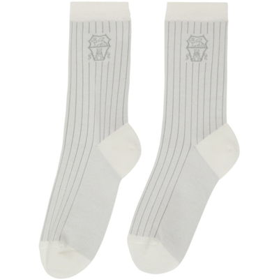 Shop Brunello Cucinelli Grey Striped Socks In Ck878 Off White