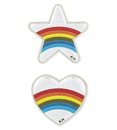 Anya Hindmarch Star And Heart Mini Leather Stickers In Silver Metallic Capra