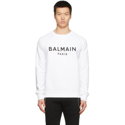 Shop Balmain White Logo Sweatshirt In Gab Blanc/n