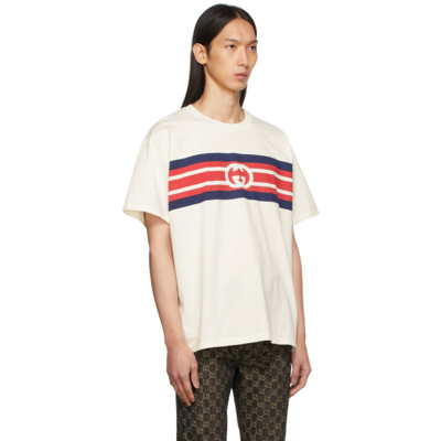 Shop Gucci White Interlocking G Stripe T-shirt In 9095 Sunlight/mc