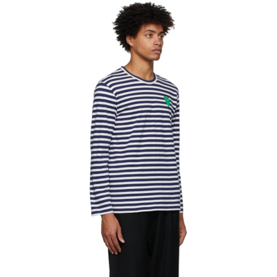 Shop Comme Des Garçons Play Navy & White Striped Heart Patch Long Sleeve T-shirt In 1 Navy Whit