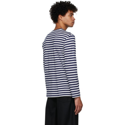 Shop Comme Des Garçons Play Navy & White Striped Heart Patch Long Sleeve T-shirt In 1 Navy Whit