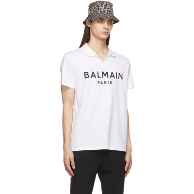 Shop Balmain White Logo Polo In Gab Blanc/noir