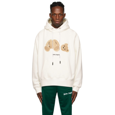 Shop Palm Angels Off-white Bear Hoodie In Off White Brown