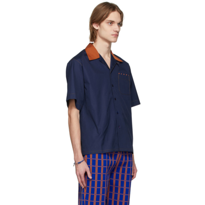 Shop Marni Navy Bowling Short Sleeve Shirt In Lob99 Blublack*