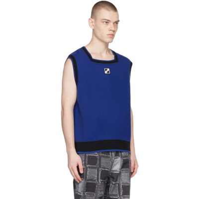 Shop We11 Done Blue Logo Patch Square Neck Vest