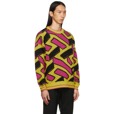Shop Versace Yellow & Pink La Greca Sweater In 5y010 Yellow/multi