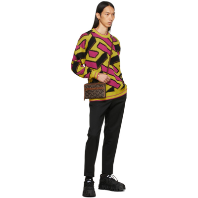 Shop Versace Yellow & Pink La Greca Sweater In 5y010 Yellow/multi